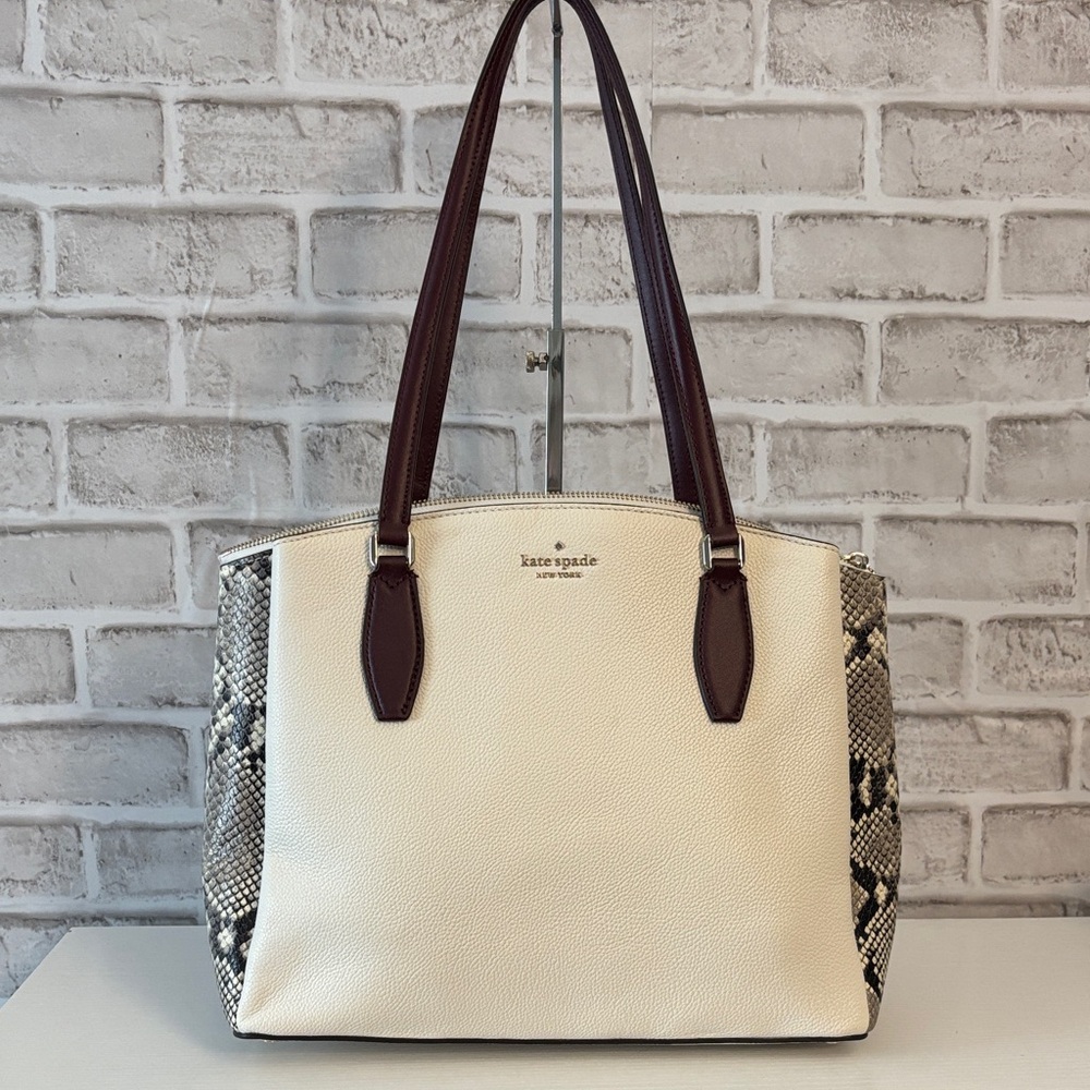 NWOT Kate Spade Monet Triple Compartment Tote Ivory and Python Snake Print